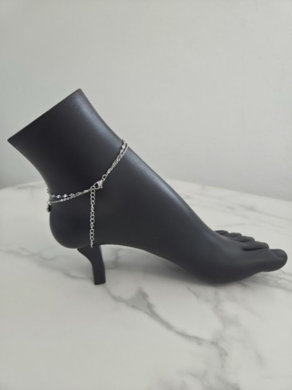 Dainty Ladybug Double Chain Anklet Silver Tone Minimalist Summer Jewelry - Picture 7 of 15